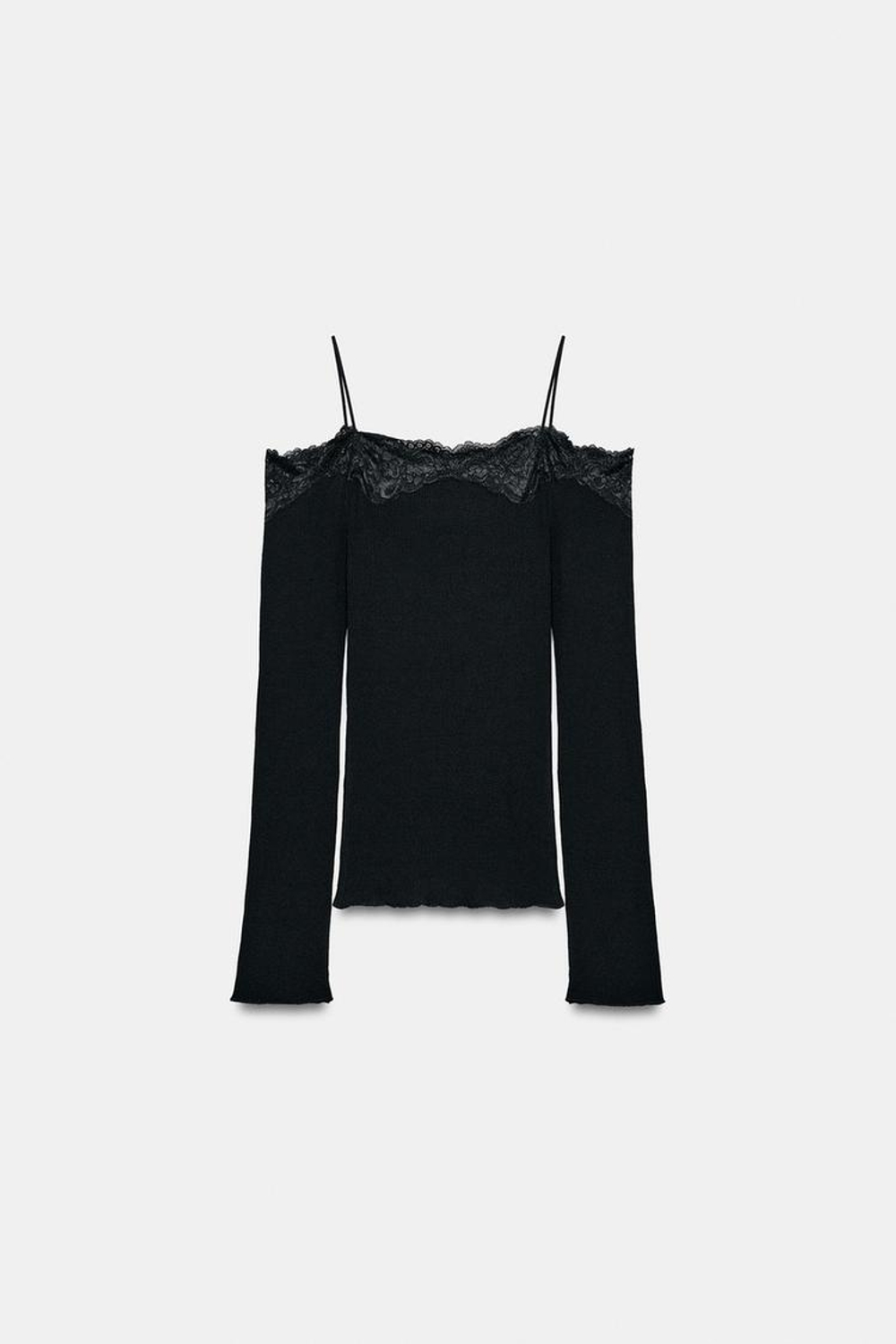 ZARA КОМБИНИРОВАННЫЙ ТОП С ОТКРЫТЫМИ ПЛЕЧАМИ, ЧЕРНЫЙ