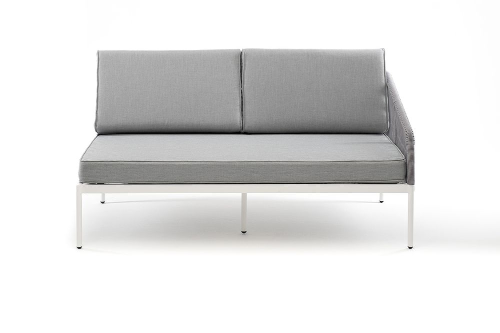 "Канны" левый модуль плетеный из роупа, каркас алюминий белый шагрень, роуп светло-серый круглый, ткань светло-серая