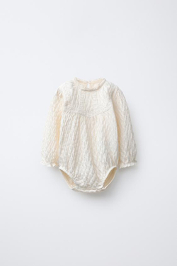 ZARA БОДИ С ТЕКСТУРНЫМ КРУЖЕВОМ, ЭКРЮ