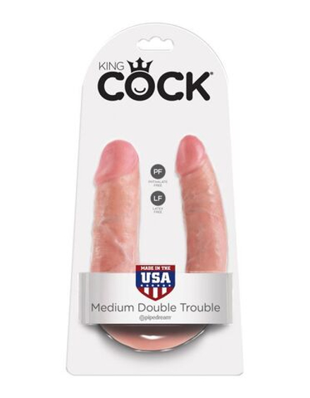 Двусторонний дилдо среднего размера телесный King Cock U-Shaped Medium Double Trouble