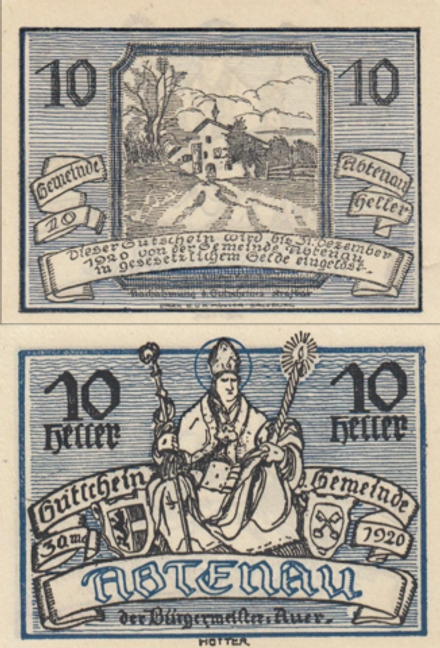 Австрия 10 геллеров 1920 Абтенау aUNC