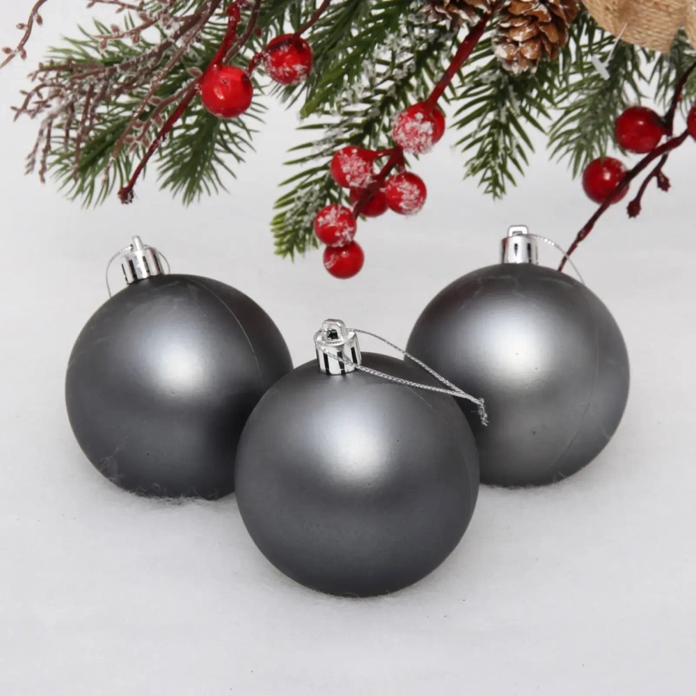 Новогодние шары 7 см (набор 3 шт) «Матовый», графит