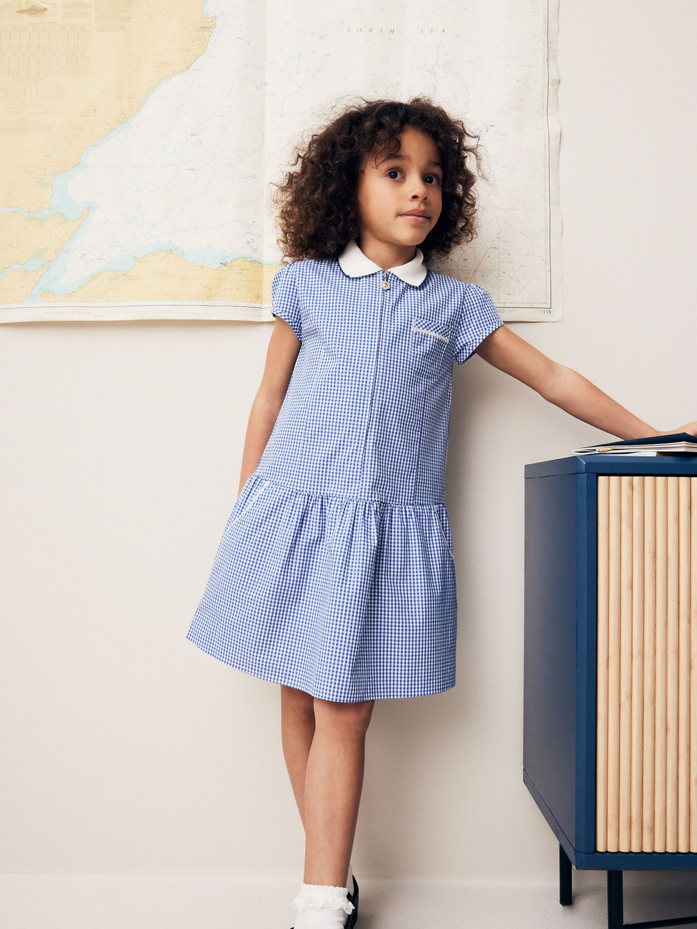 Платье школьное на молнии для девочки Next N12-650, Синий, Белый