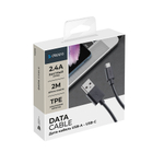 Дата-кабель USB-A - USB-C, 2м, 2.4A,  черный