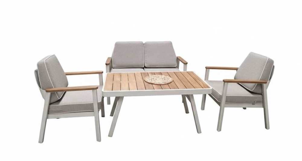 Комплект Isra Mini Seating Set. Диван + 2 Кресла + Столл. Алюминий, ироко. Поставка 45 дней.