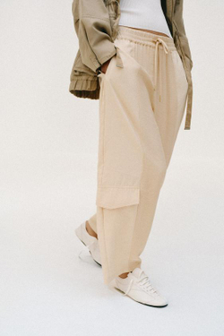 ZARA БРЮКИ BARREL КОМБИНИРОВАННЫЕ, ПЕСОЧНЫЙ МЕЛАНЖ