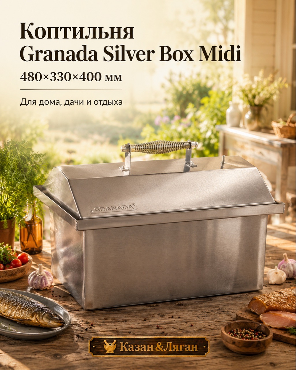 Коптильня Granada Silver Box Midi 480х330х400 мм