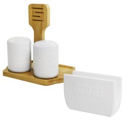 Lenardi 140-122 Набор для специй 3пр. солонка/перечница/салфетница на подставке BAMBOO в под.уп.(х30)Фарфор