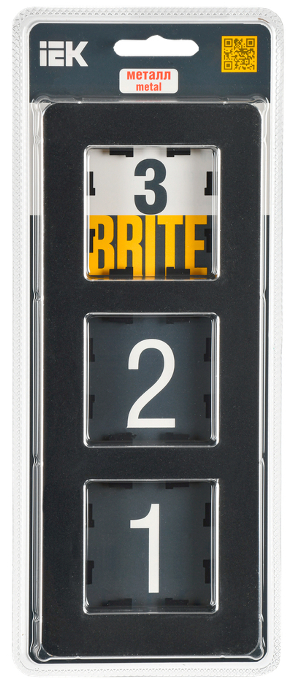BRITE Рамка 3-местная РУ-3-1-Бр металл черный RE IEK