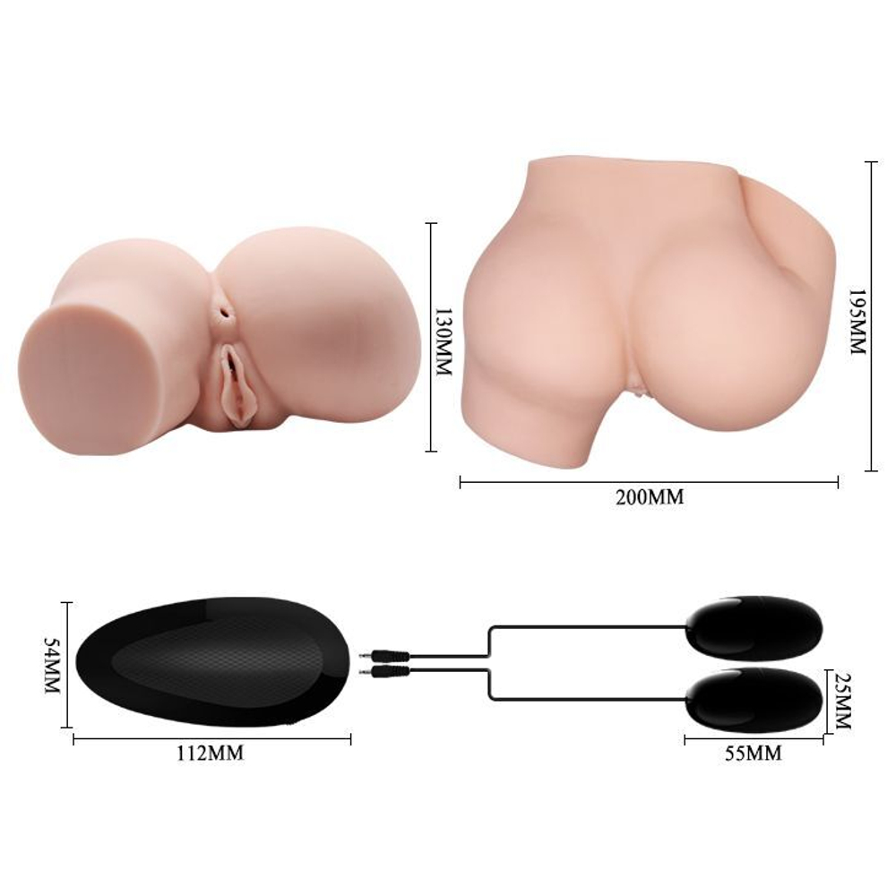 Телесный полуторс с двумя любовными тоннелями и вибрацией (Цвет: телесный)