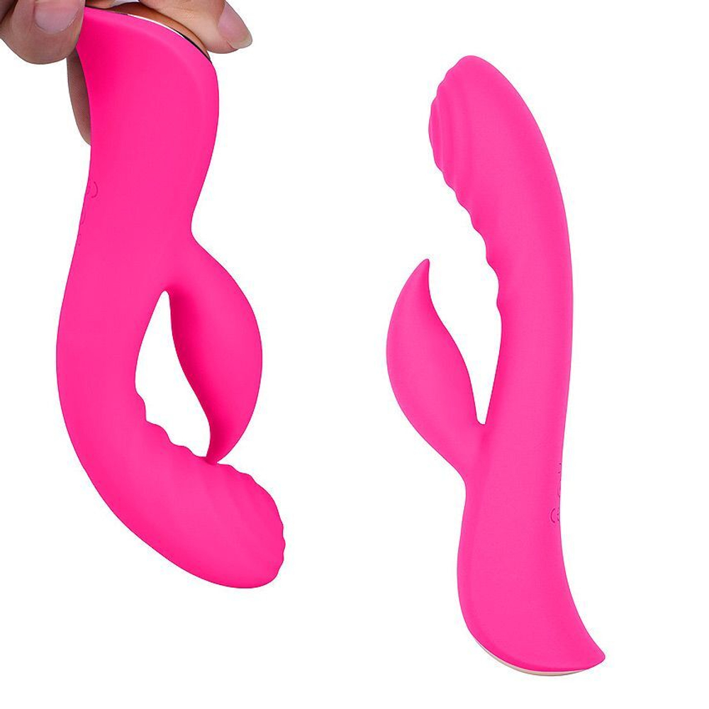 Ярко-розовый вибромассажер-кролик 5 Silicone Ripple Passion - 19,1 см. (Цвет: ярко-розовый)