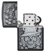 Зажигалка чёрная "Череп в шляпе" Black Matte ZIPPO 49183