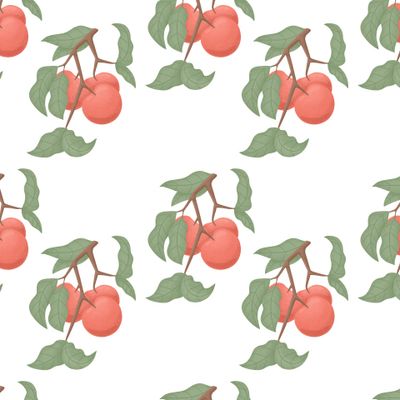 Яблочный паттерн. Яблоки на ветке с листьями. Красные сочные яблоки. Летние фрукты.