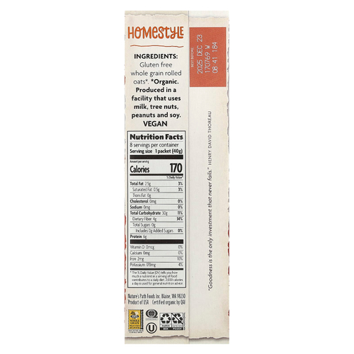 Nature's Path, Homestyle, органическая овсяная каша быстрого приготовления, 8 пакетиков, 320 г (11,3 унции)