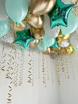 Воздушные шары под потолок агат/хром/звезды/бирюза/серый/белый №3881