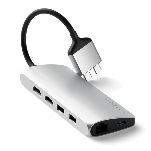 USB-концентратор Satechi Type-C Dual Multimedia Adapter, 3 разъема, Silver (Серебристый)
