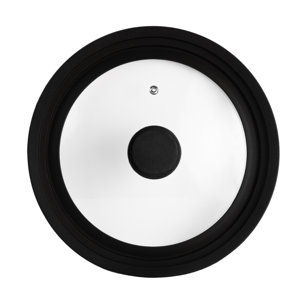 Крышка стеклянная с силиконовым ободком (трехразмерная) 28-30-32 см Черная