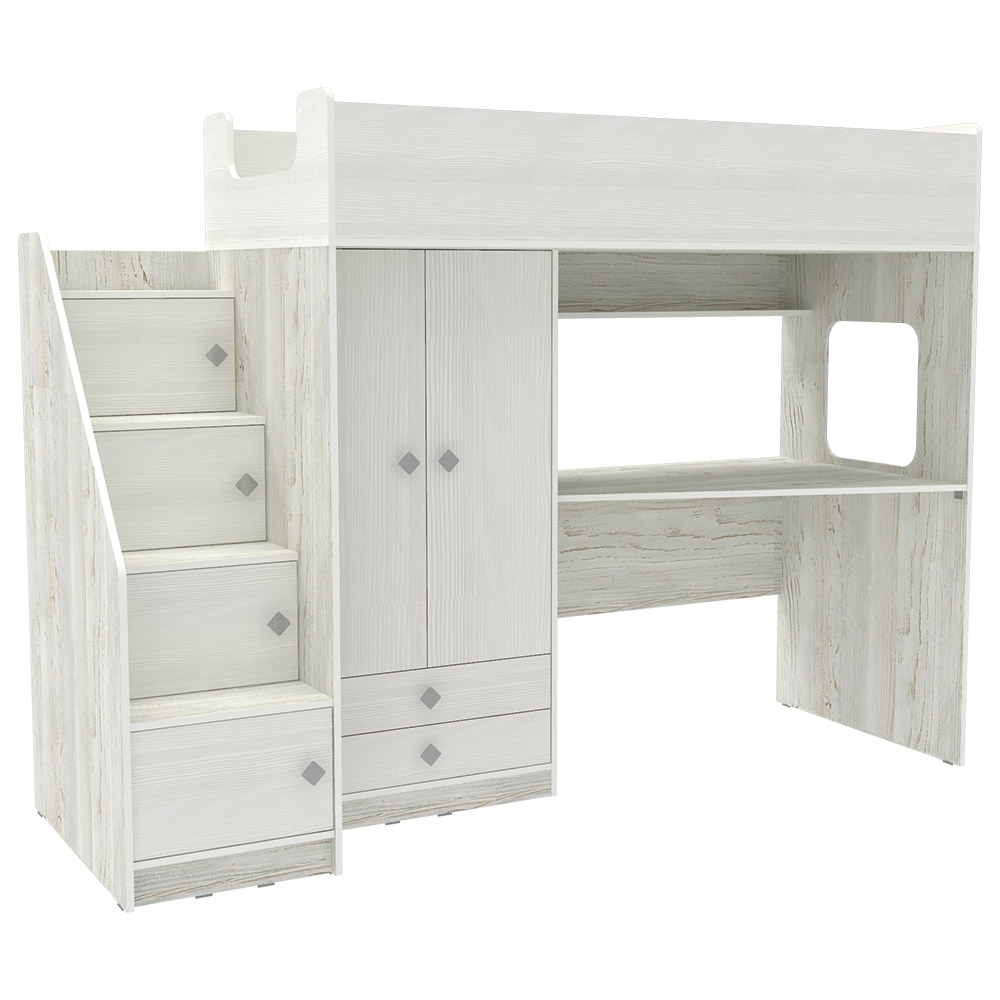 Кровать-чердак КарИВи Л-А606.3 75x175 Винтерберг Белое Дерево