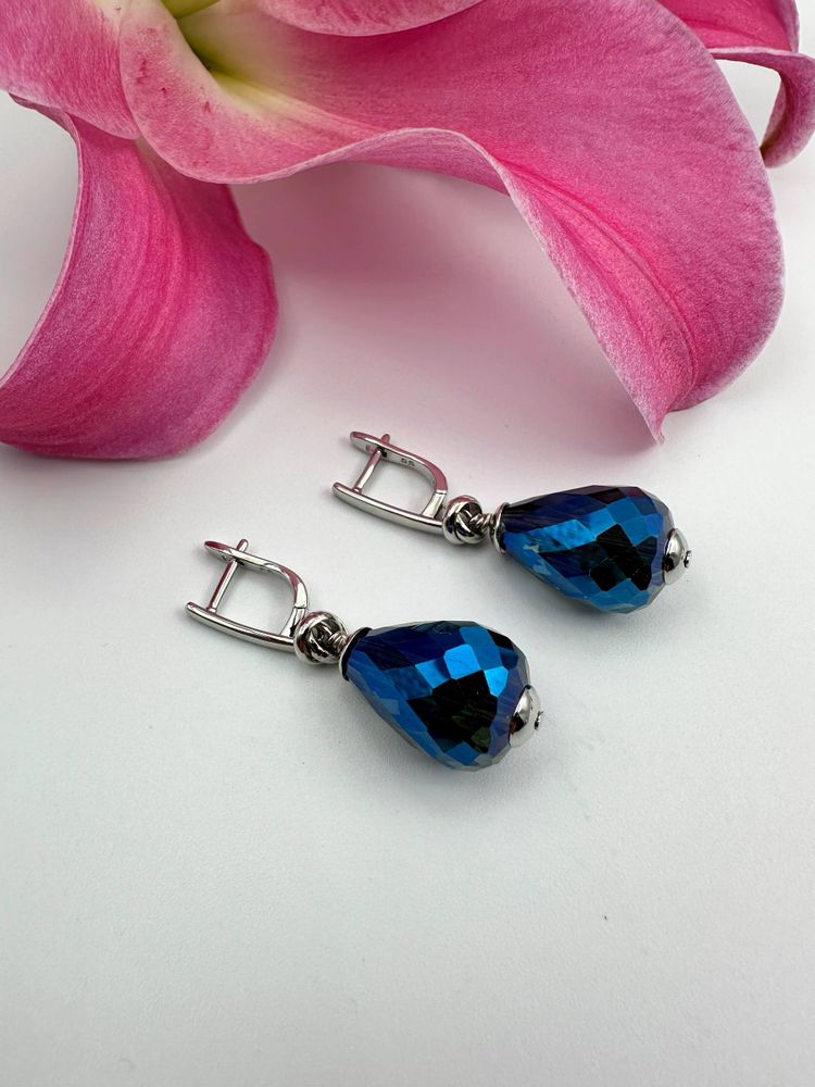 Серьги &quot;Венеция&quot; оттенок синий, фурнитура серебро