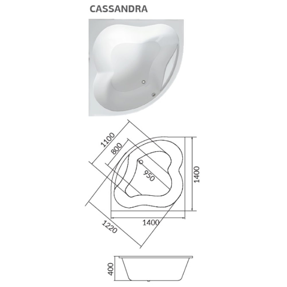 Акриловая ванна 1MarKa Cassandra 140x140, белый