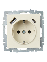 BRITE Розетка 1-местная с заземлением с защитными шторками 16А с USB A+C 18Вт РЮш11-1-БрКр бежевый IEK