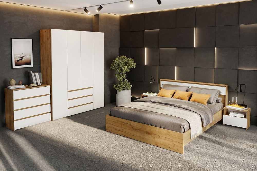 Кровать двухспальная 160х200 без основания Дуб Золотой/Белый