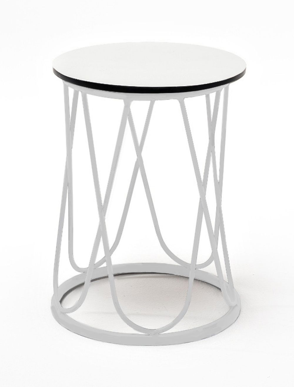 "Перу" журнальный стол из HPL круглый Ø40 H55, каркас из алюминия белый (RAL 9016) муар, цвет столешницы "молочный"