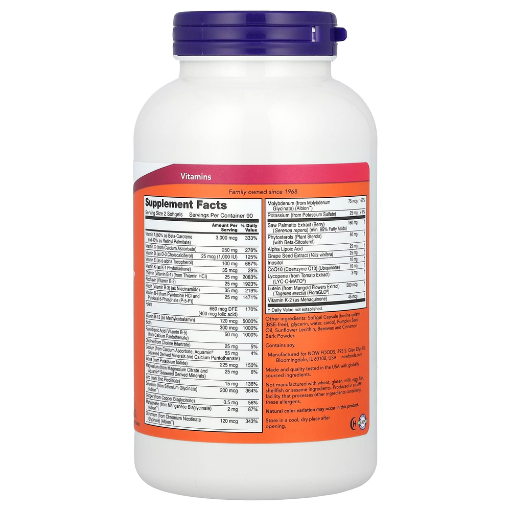 NOW Foods, ADAM™, превосходные мультивитамины для мужчин, 180 капсул