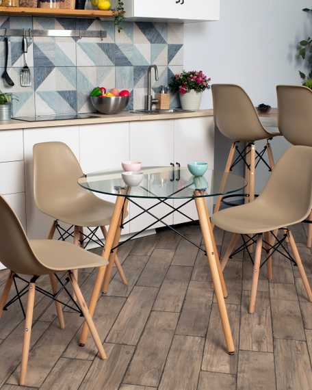 Eames Style DSW бежевый пластик, стальной каркас, натуральный массив бука