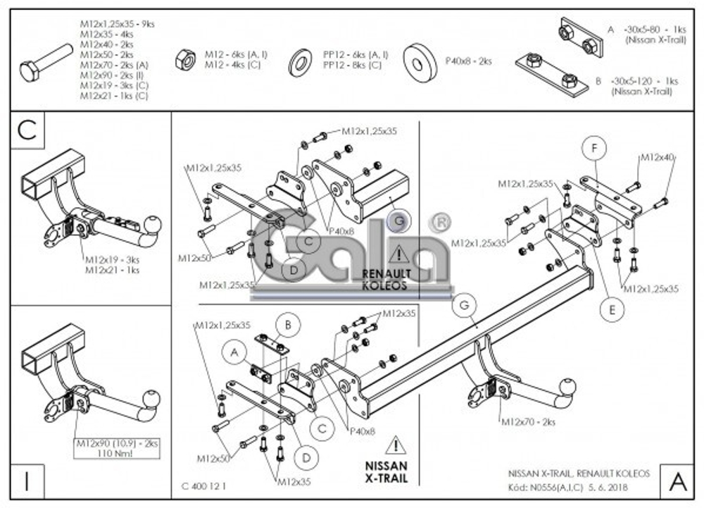 Фаркоп оцинкованный Galia N055A для Nissan X-Trail 2015-, Renault Koleos 2016-(паспорт и сертификат в комплекте)(без электрики)