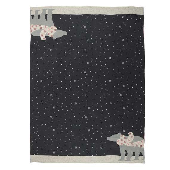 Плед из хлопка с новогодним рисунком &quot;Polar Bear&quot;, New Year Essential, 130х180 см