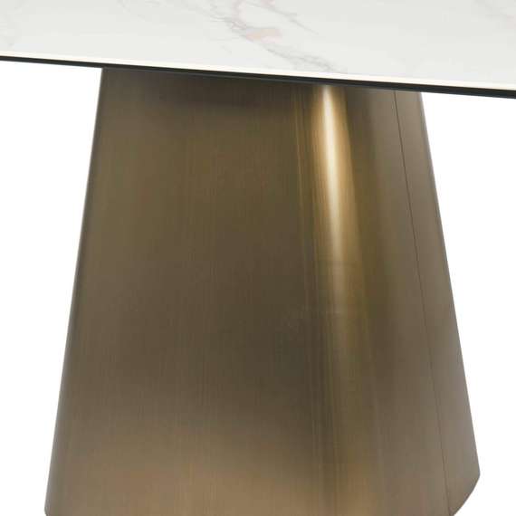 Обеденный стол Koln 180x90 см, белая керамика, золотистая ножка