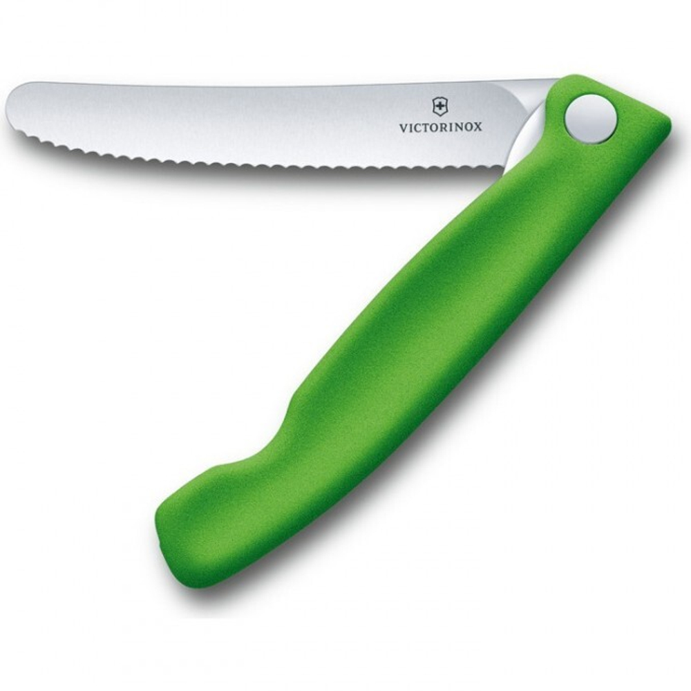 Нож для очистки овощей, лезвие 11 см, серрейторная заточка, зеленый, Victorinox