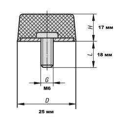 Демпфер конический с наружной резьбой М6, тип MS. DR332517M618
