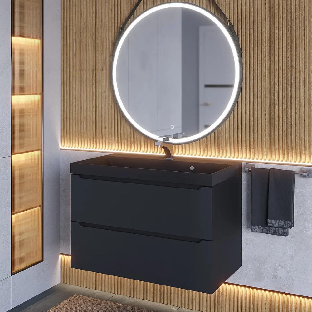 Тумба с раковиной Uperwood Tanos-Classic Quartz 80 см, черная/уголь