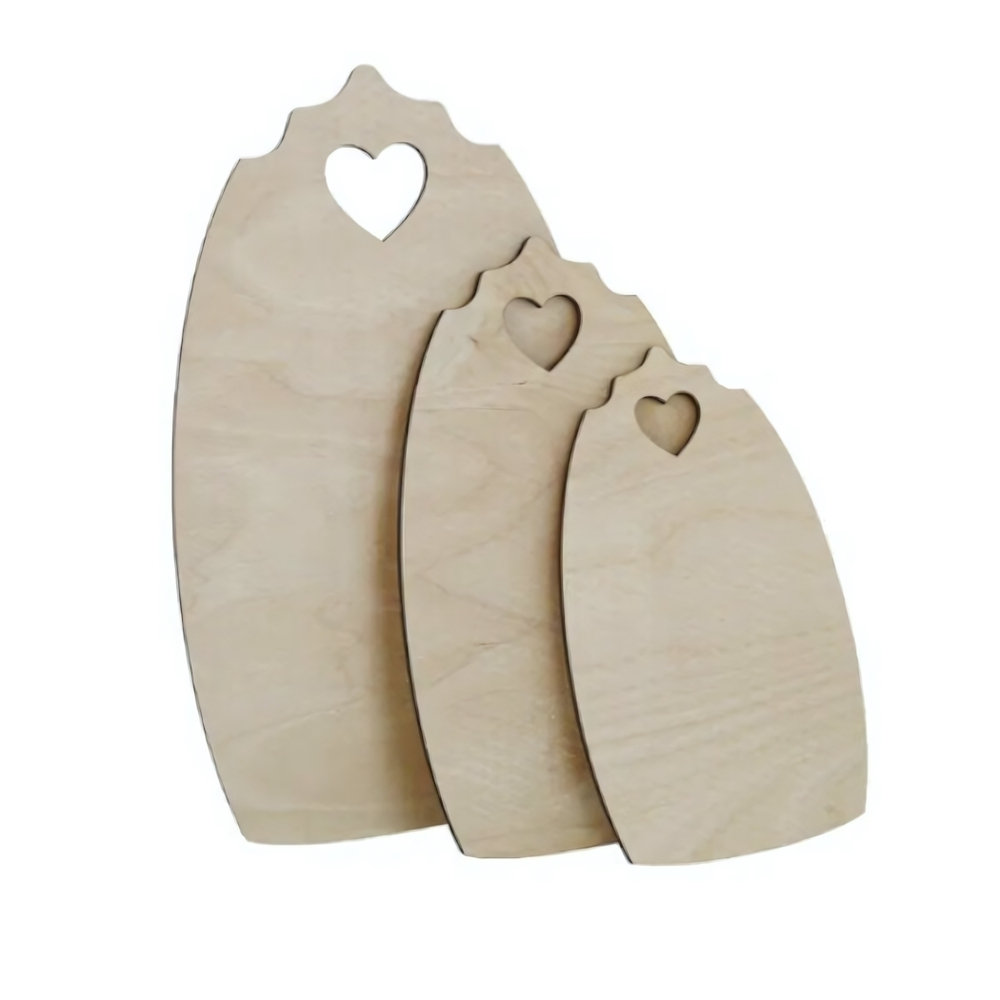 Набор досок фанерных 3шт. 6 мм, сердце, 22,5х13,5х0,5 см 27х16х0,5 см 33,5х20х0,5 см