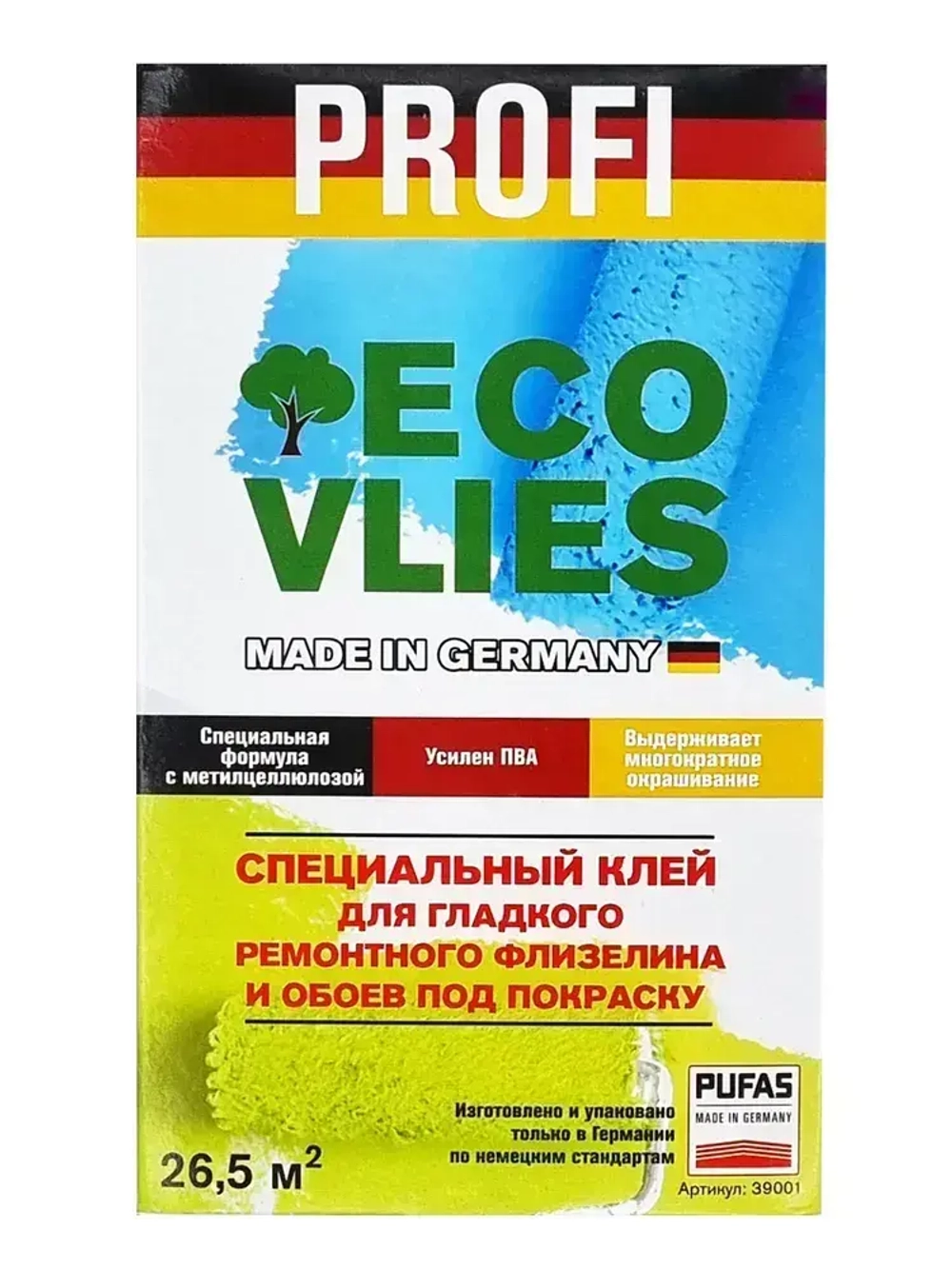 Клей Ecovlies (Экофлиз) для малярного флизелина, обоев под покраску и стеклохолста Pufas