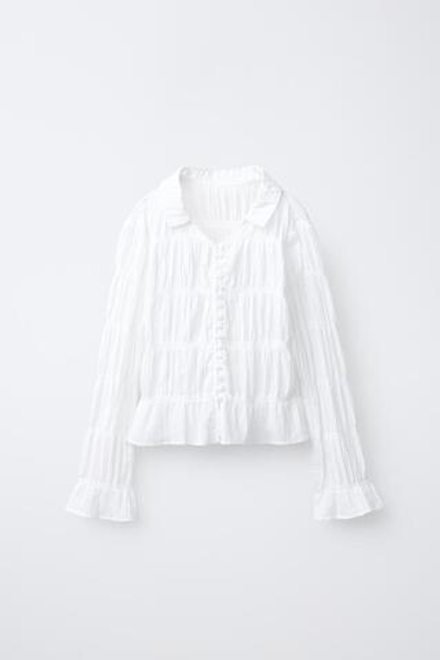 ZARA РУБАШКА С ЭЛАСТИЧНЫМИ КРОМКАМИ, БЕЛЫЙ