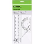 Набор геометрический средний 4пр. (треуг.2шт, лин.25см, транспортир) прозрачный белый, Стамм