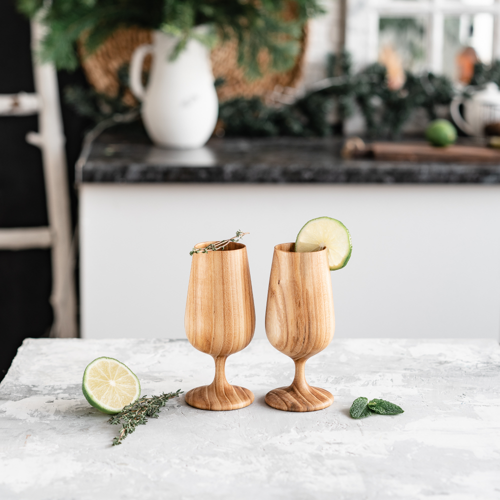 Набор деревянных бокалов (фужеров) из дерева Сибирский вяз - GN4