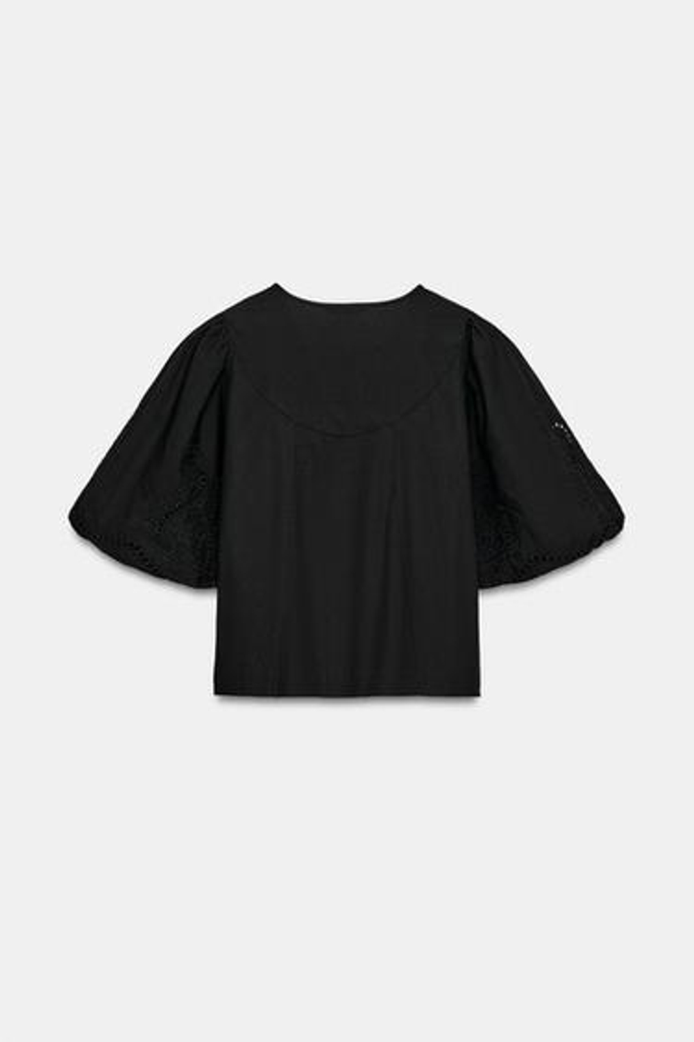 ZARA ТОП ИЗ ПОПЛИНА С ОБЪЕМНЫМИ РУКАВАМИ, ЧЕРНЫЙ