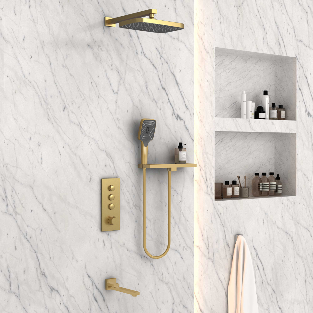 Душевой комплект Vincea VSFW-431T1RBG встраиваемый, термостатический, 3 режима, брашированное золото