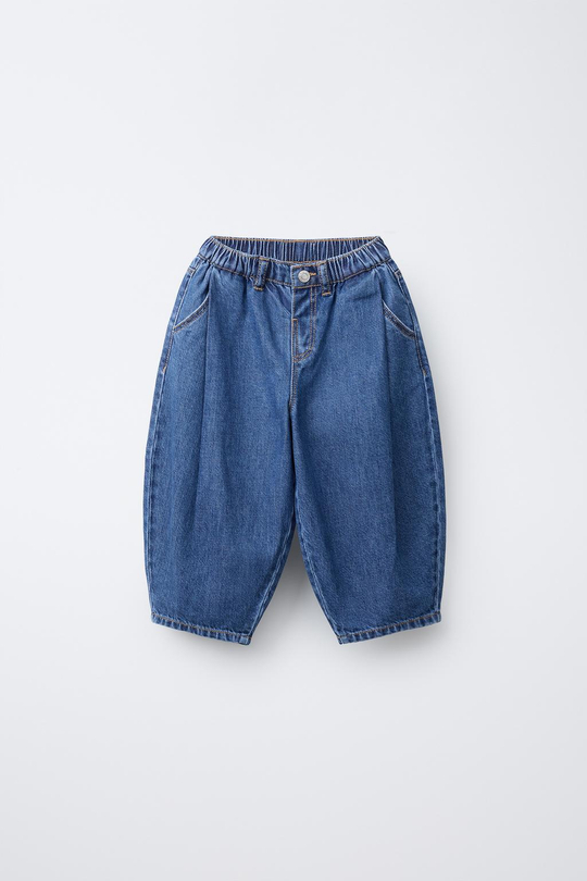 ZARA ДЖИНСОВЫЕ БРЮКИ-БАНАНЫ, СИНИЙ