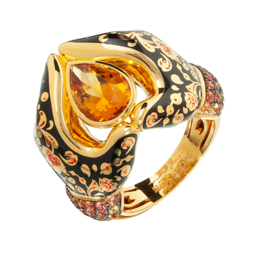 Кольцо с Цитрином, Сапфирами, Эмаль, R0096-0/12