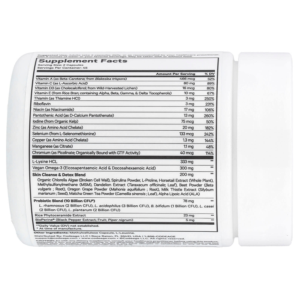 Codeage, Clearface Vitamins +, 90 растительных капсул