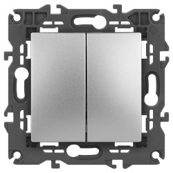 Переключатель ЭРА Elegance 14-1106-03 двойной 10АХ-250В IP20 алюминий