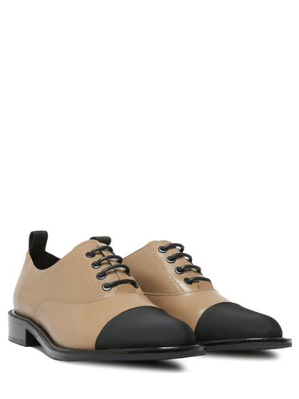 Женские комбинированные туфли темно-бежевые со шнурками