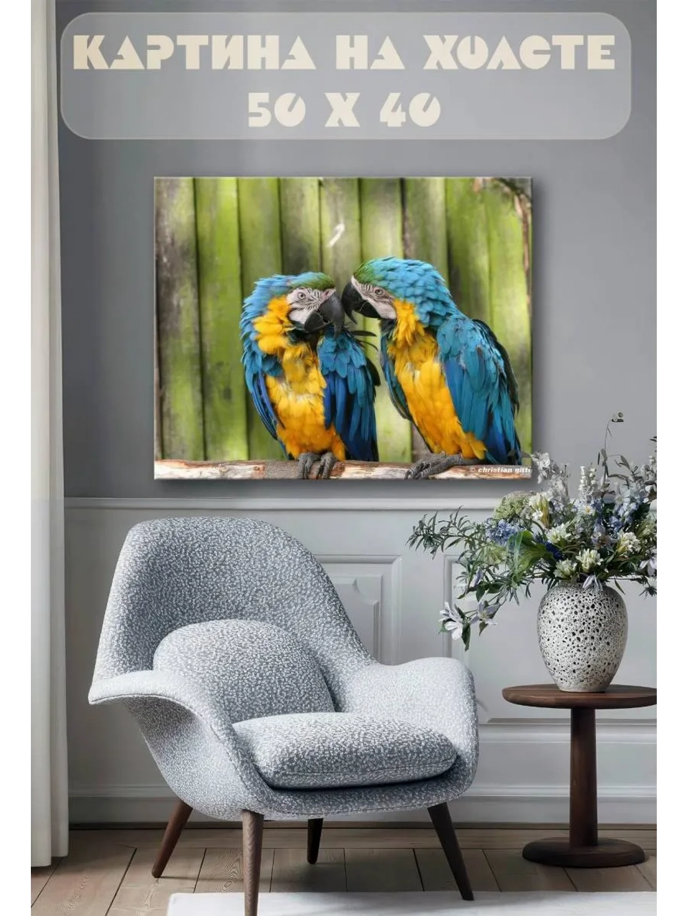 Картина на стену 40 X 50 Попугаи