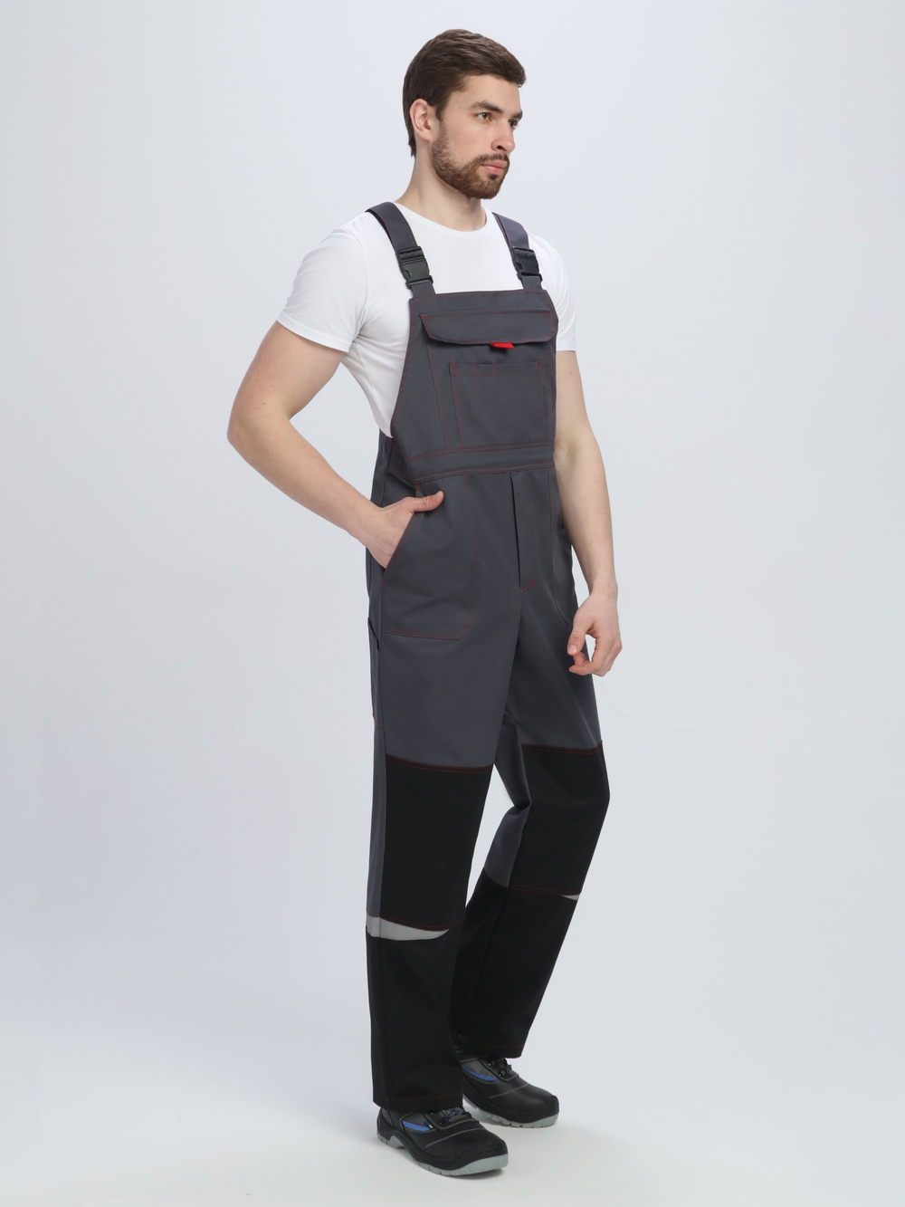 Костюм Строй-2 CH МВО (тк.Смесовая,280) п/к, т.серый/красный/черный