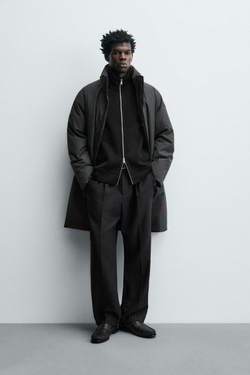 ZARA ДЛИННЫЙ СТЕГАНЫЙ ПУХОВИК, ЗЕЛЕНЫЙ